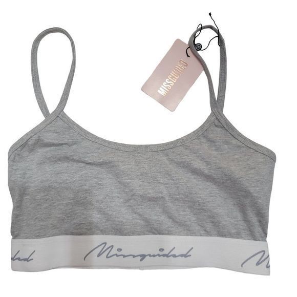 NWT Misguided grey white sports bra strappy‎ scoop neck size 8 - Picture 1 of 5